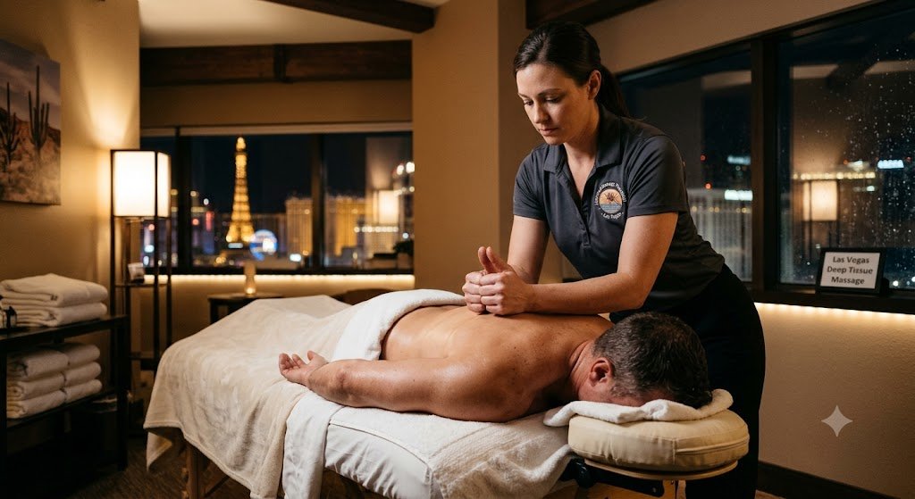 Therapist using long flowing strokes during a relaxing Swedish massage