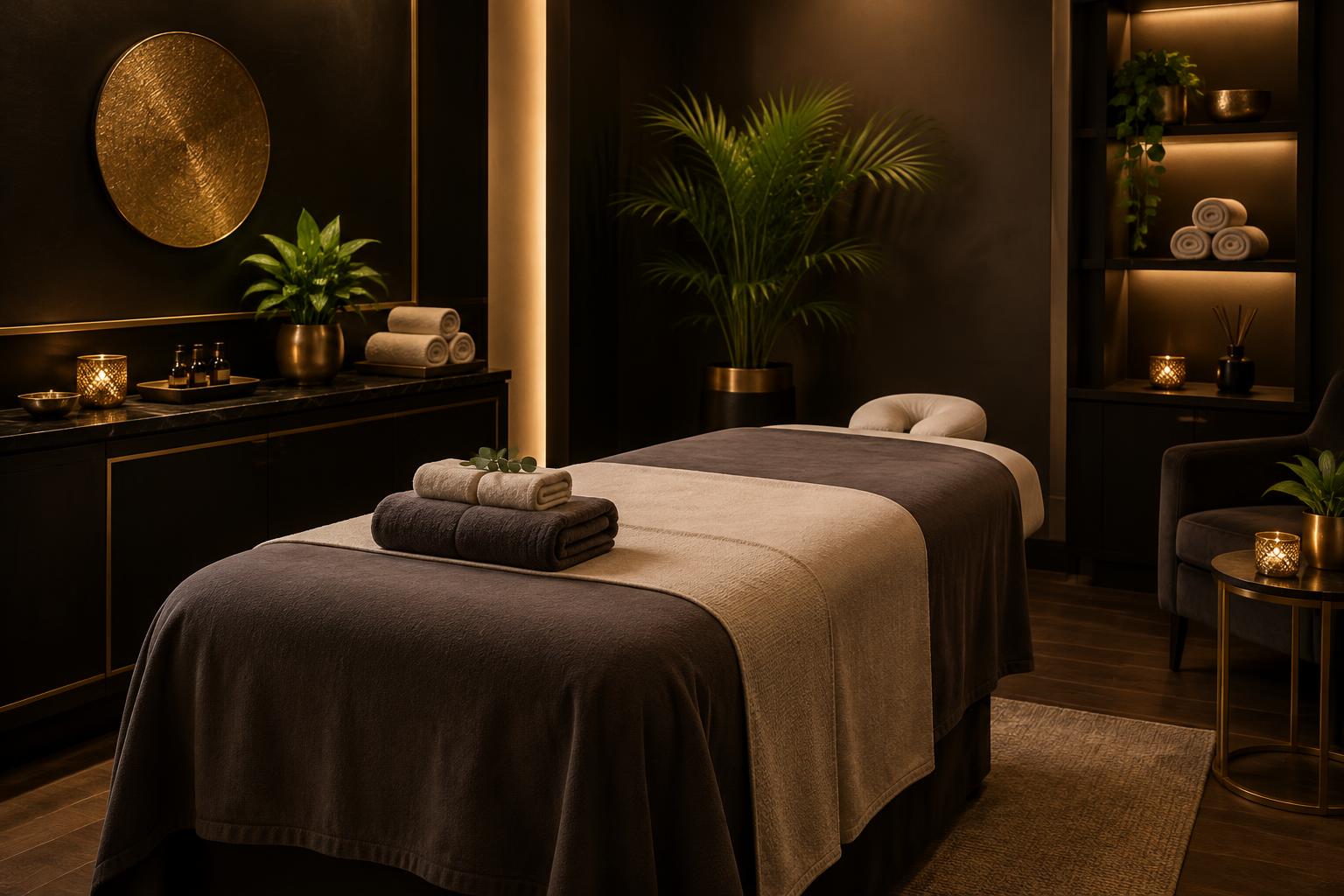 Calm treatment room with massage table at a Las Vegas studio
