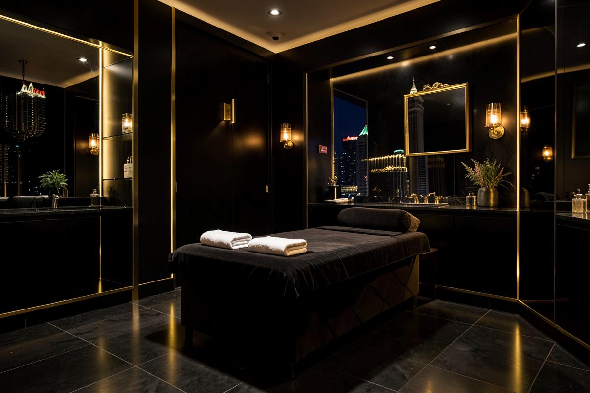 Private black and gold body sculpting treatment room at a Las Vegas studio