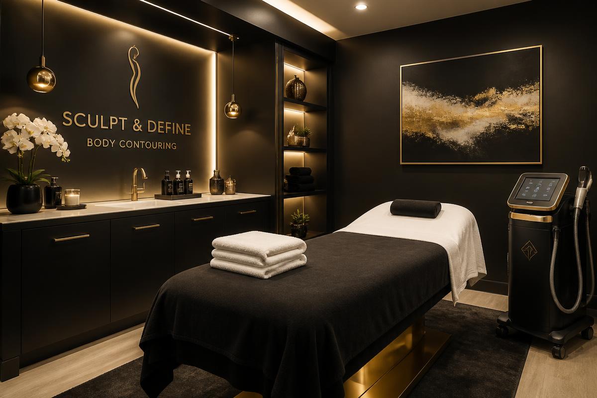Private black and gold body sculpting treatment room serving North Las Vegas clients